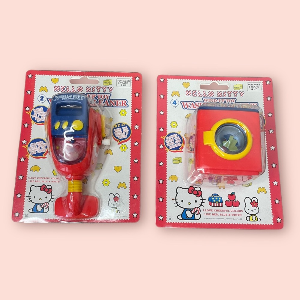 Hello Kitty 2 piece Bundle Wind Up Toy Washing Machine and Vacuum Cleaner